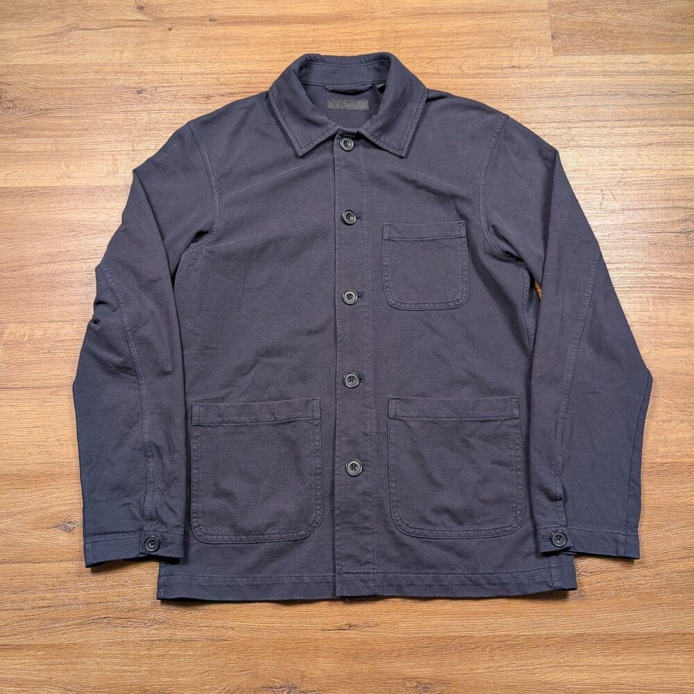Uniqlo Washed Jersey Work Jacket Mens XS Navy Blue Button Up Stretch Pockets
